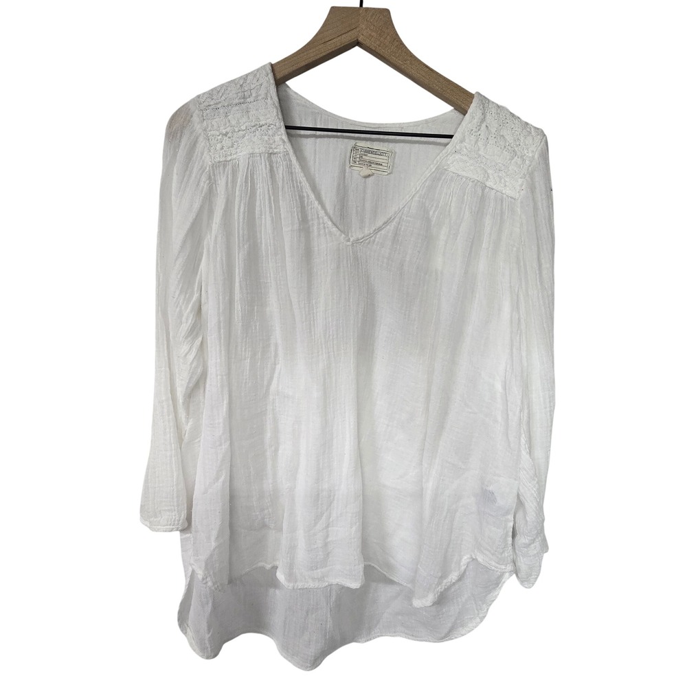 Current Elliott Lace Yoke Blouse Womens 1 White Gauze Boho Cottagecore Ethereal